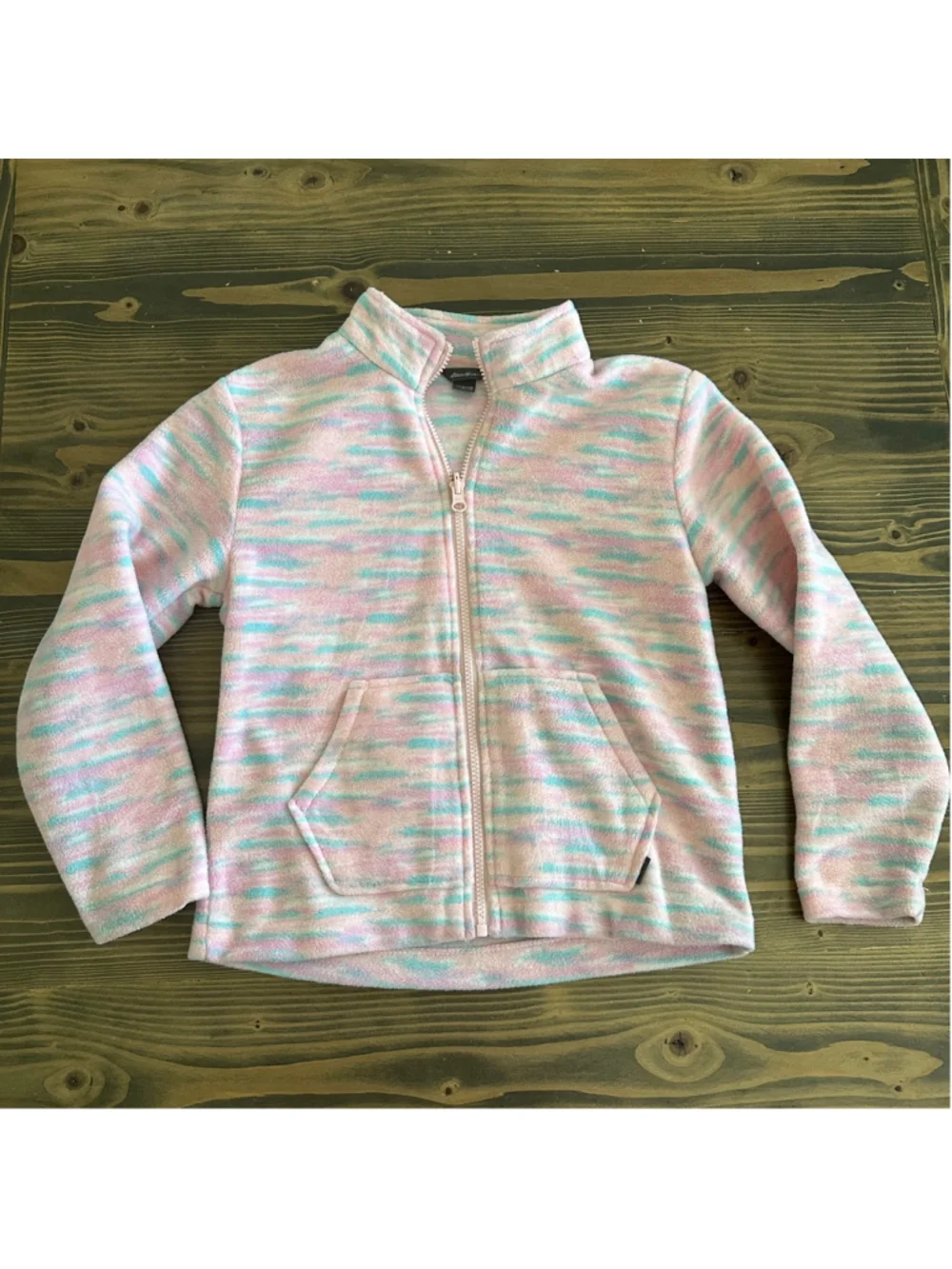Girls Eddie Bauer Fleece Jacket S Pink Blue Striped Full Zip Winter Cold Weather